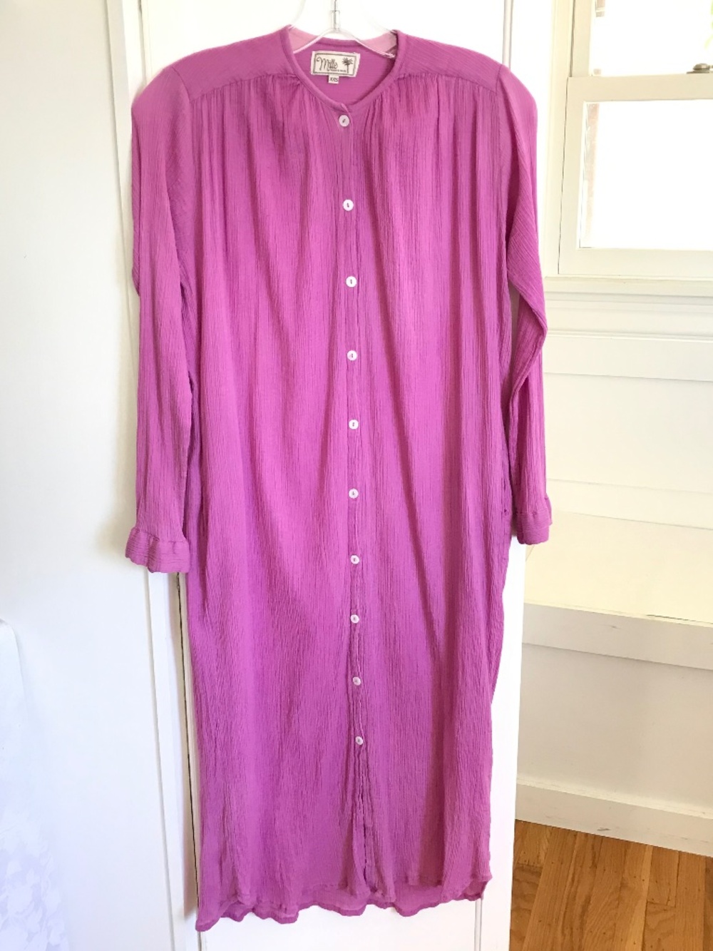 MILLE Jasmine Crinkle Gauze Cotton Long Sleeve Midi Dress Pink Size XXS